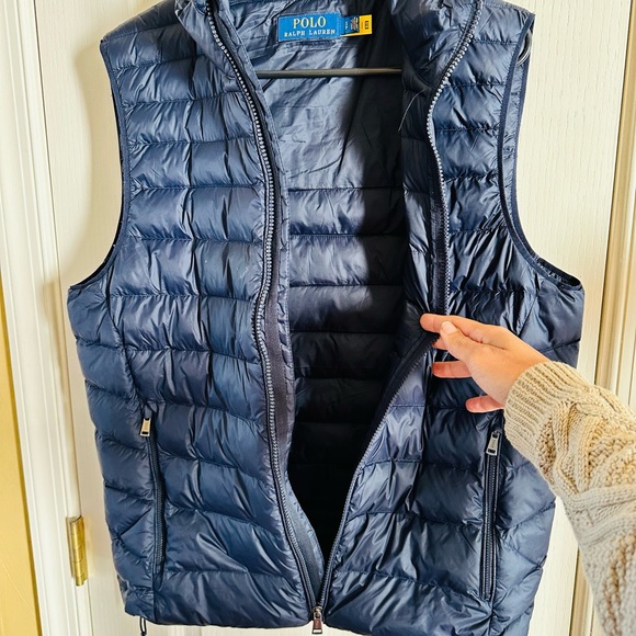POLO Ralph Lauren Navy Blue The Colden Packable Glossed Vest - Picture 3 of 15